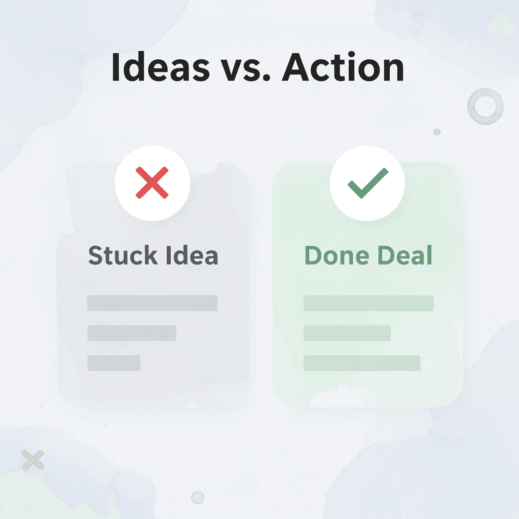 Before and after showing stuck ideas becoming completed projects