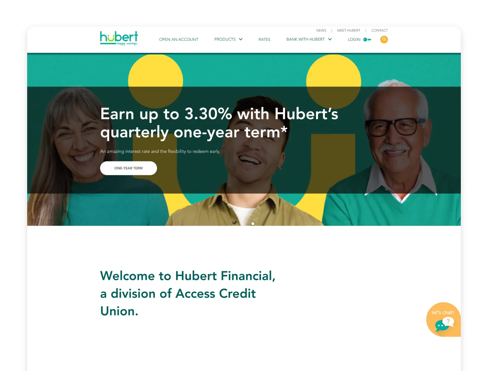 Screenshot of the Hubert Financial home screen before the redesign.