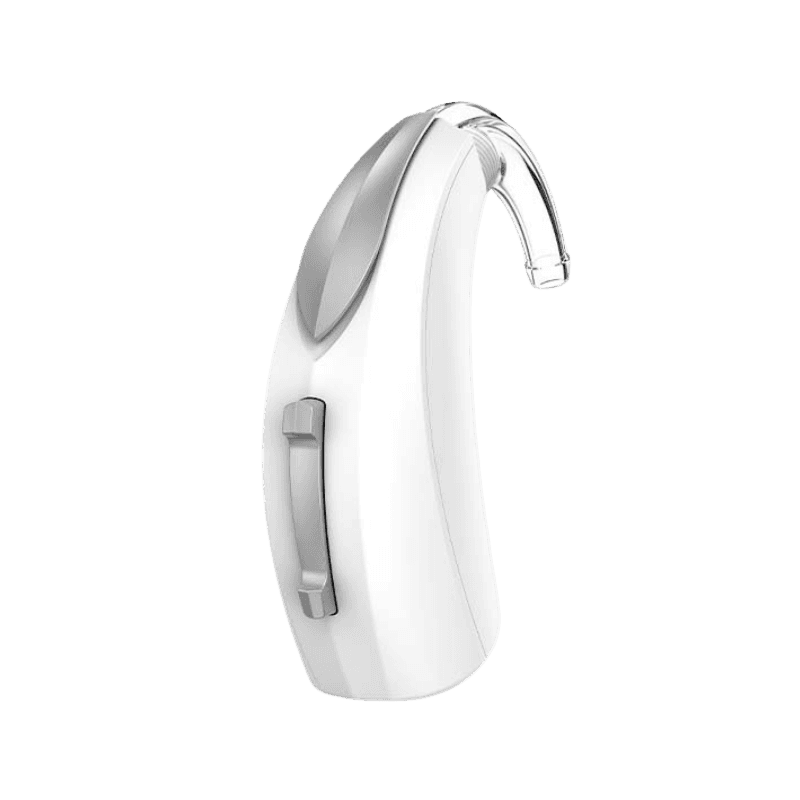 Starkey Evolv AI BTE-R, appareil auditif contour d’oreille rechargeable, combinant puissance et confort d’utilisation. Disponible chez Audio Pour Tous.