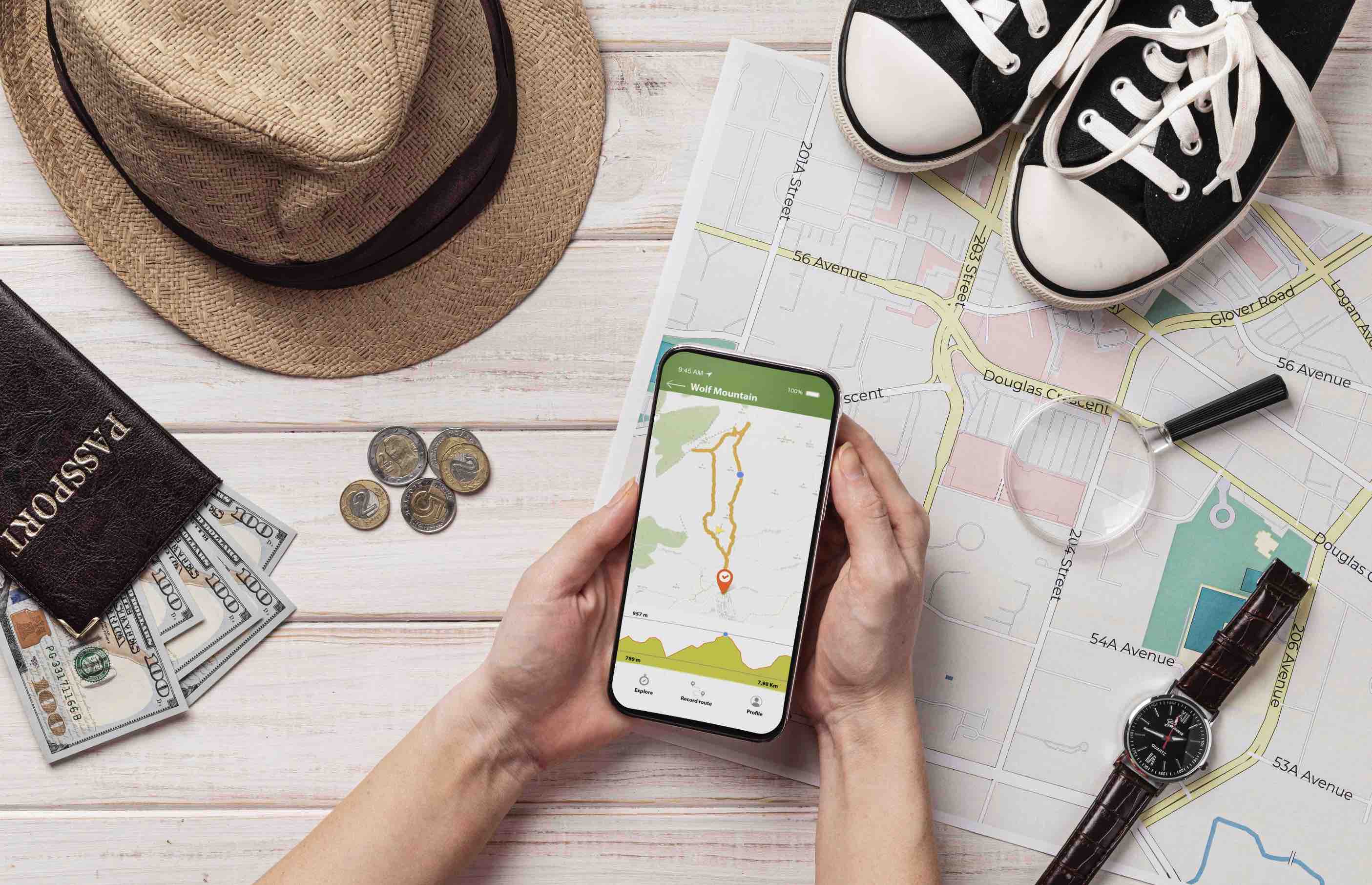 flat laying hands holding smartphone