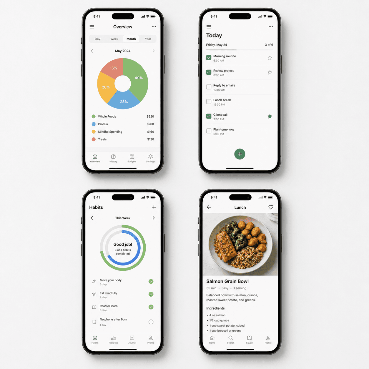 Four phone screens showing different weight loss app approaches — comparing options without calorie counting in 2026