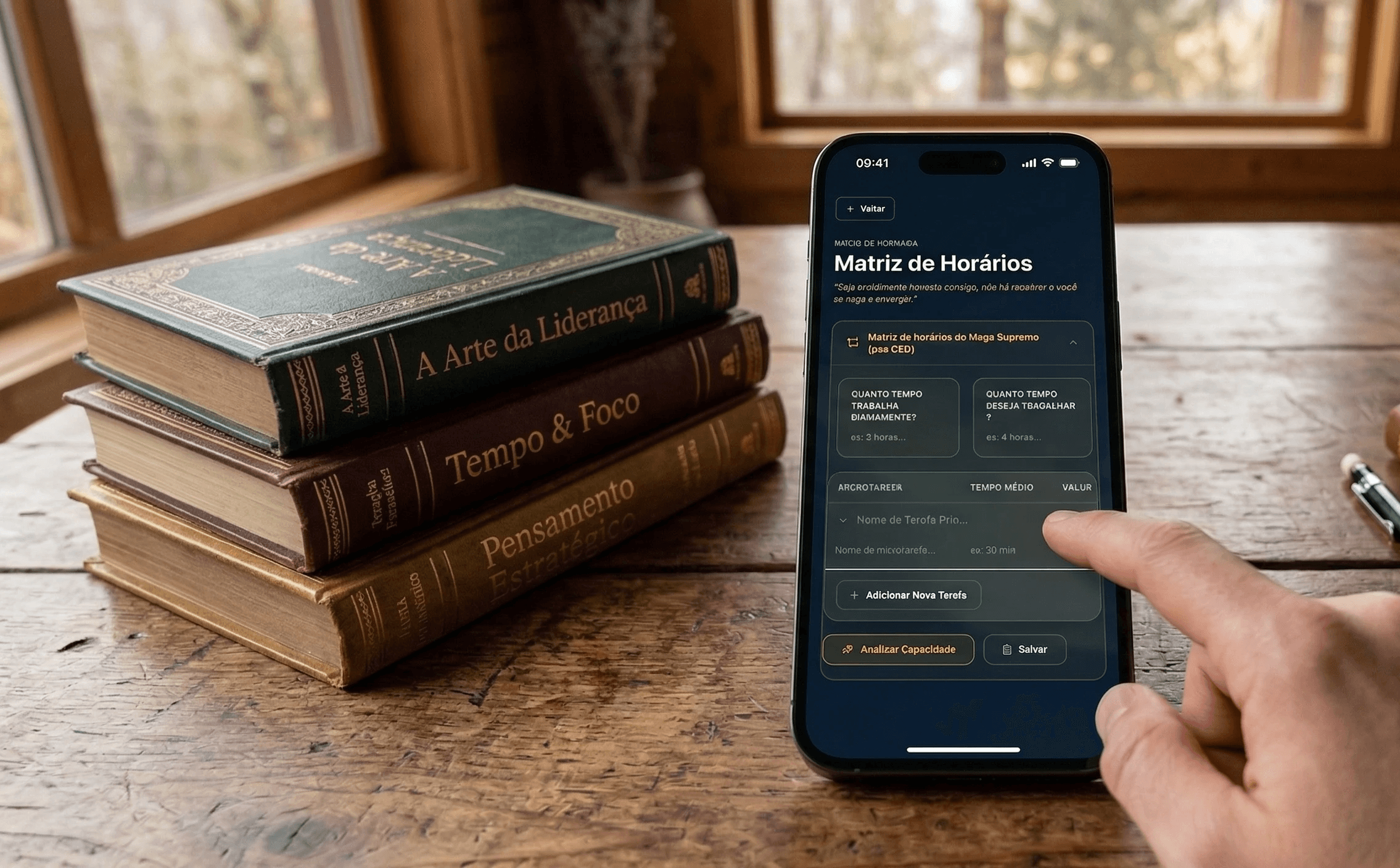 Modern minimalist house with large glass windows and a flat roof, surrounded by lush greenery. A serene pool reflects the trees and the sky. Peaceful ambiance.