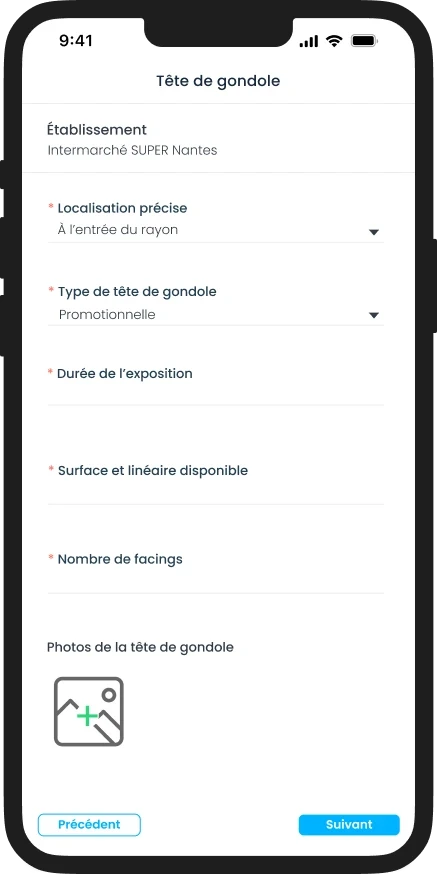 Formulaire de tête de gondole depuis l'application mobile Sidely