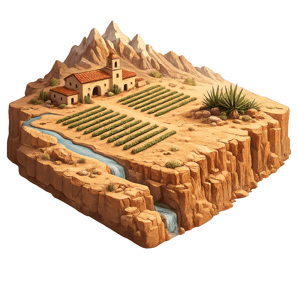 Artistic illustration of the Chihuahua wine region.