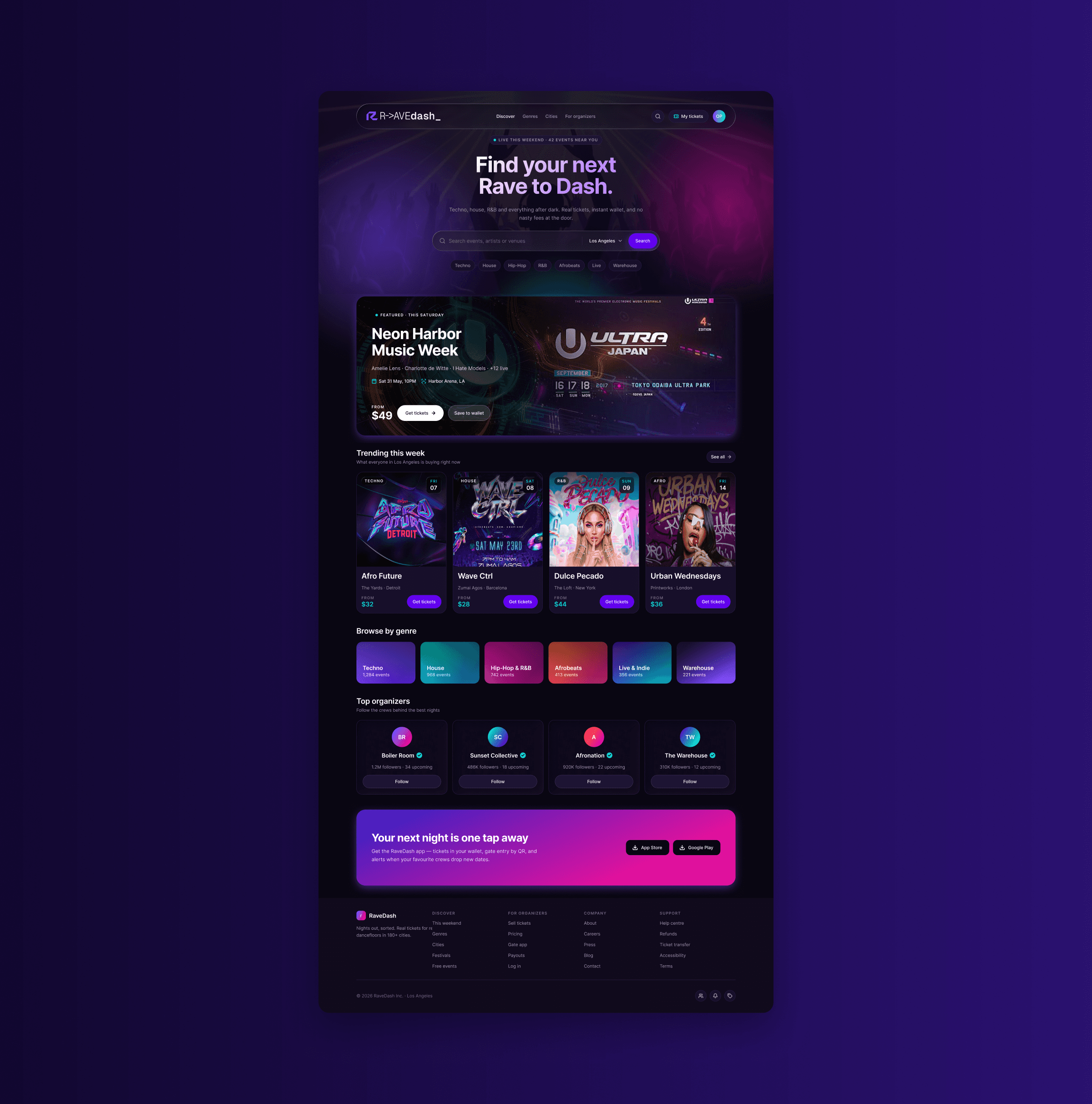 RaveDash landing page