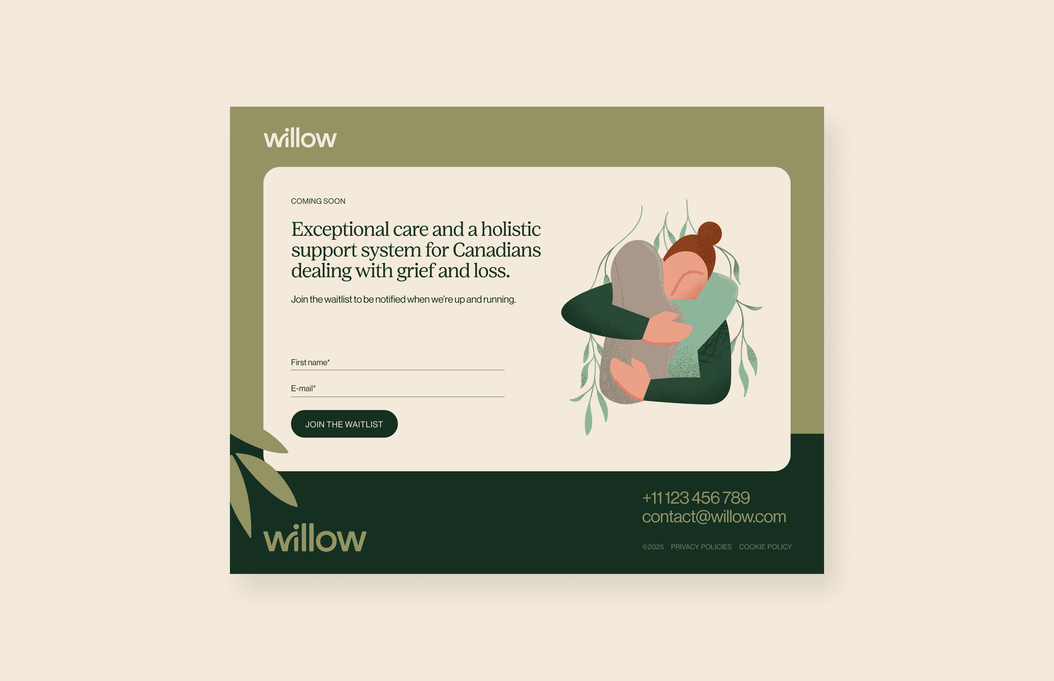Willow Grief brand design app design ux/ui design web design and custom illustration