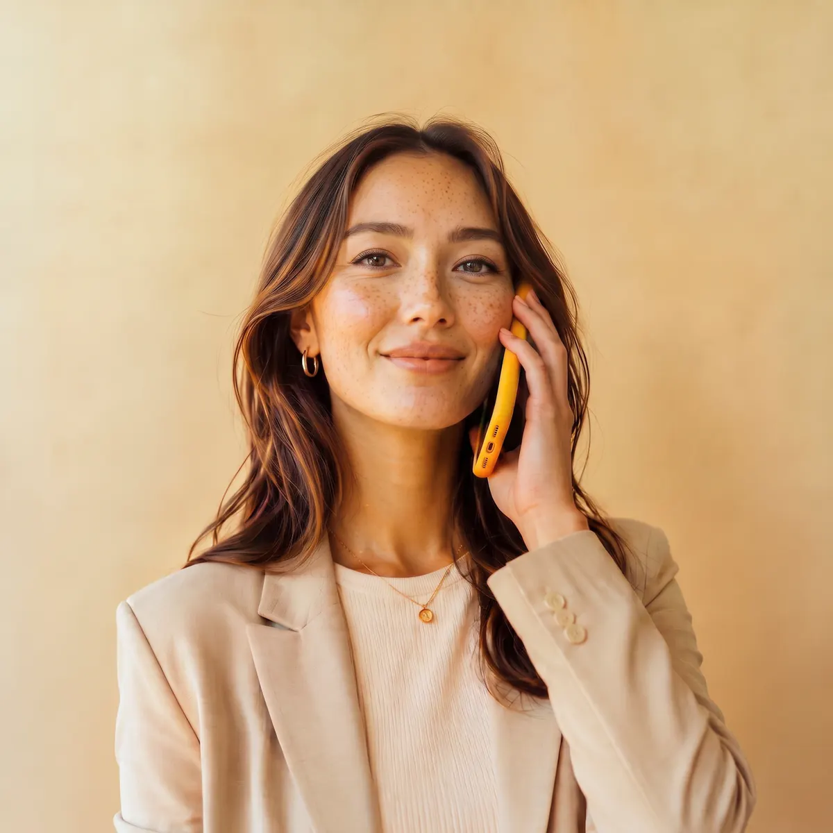 Woman practicing an interview on her phone