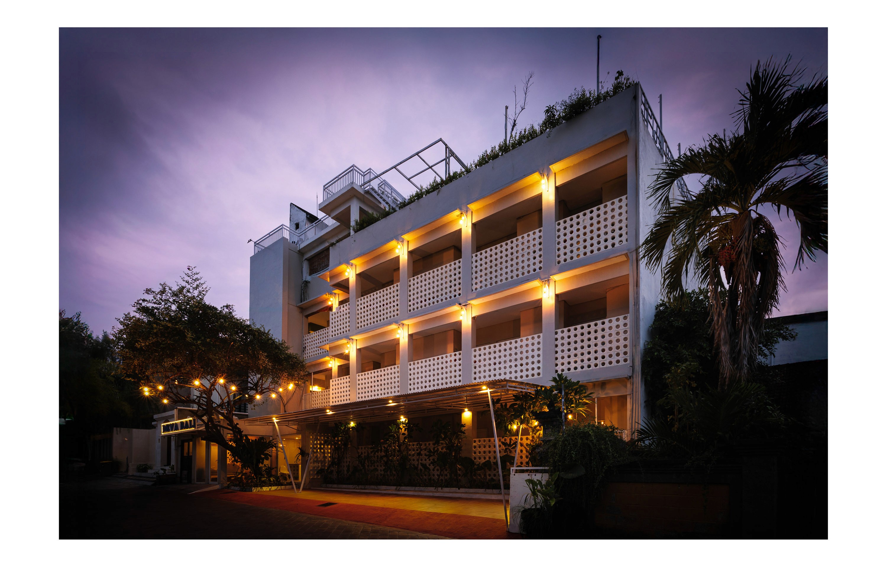 “Twilight exterior of Deva Bali Apartment, architectural photography in Bali”