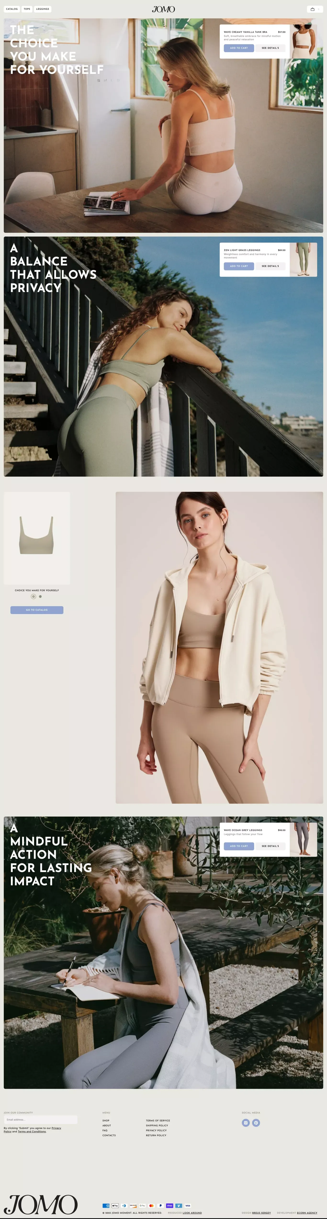 Jomo Moment ecommerce page screenshot showcasing Ecommerce and Fashion design