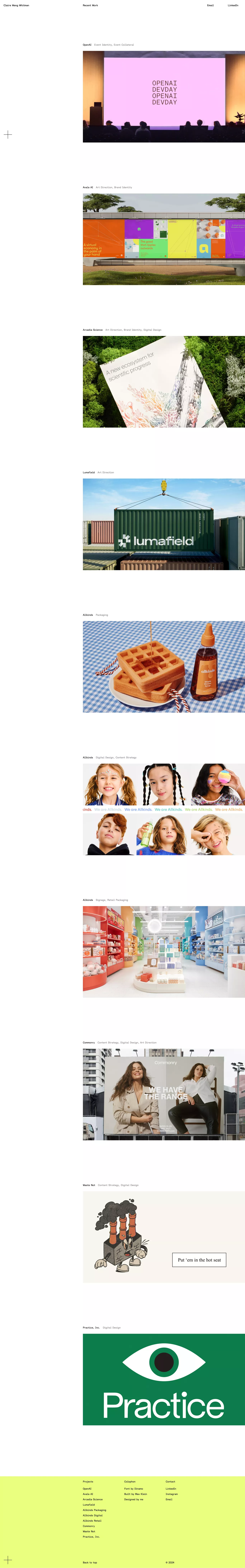 Claire Whitman portfolio page screenshot showcasing Design design