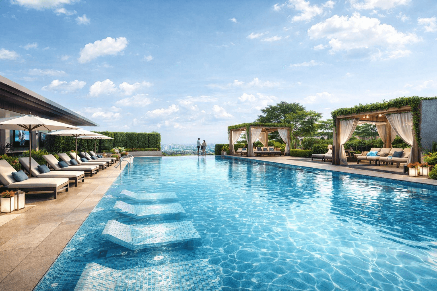 rooftop swimming pool with sun deck in Gurugram apartments