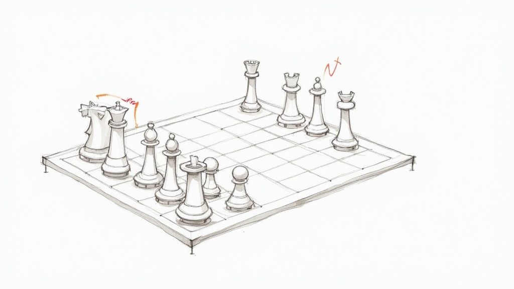 A chess board representing strategic business decisions.