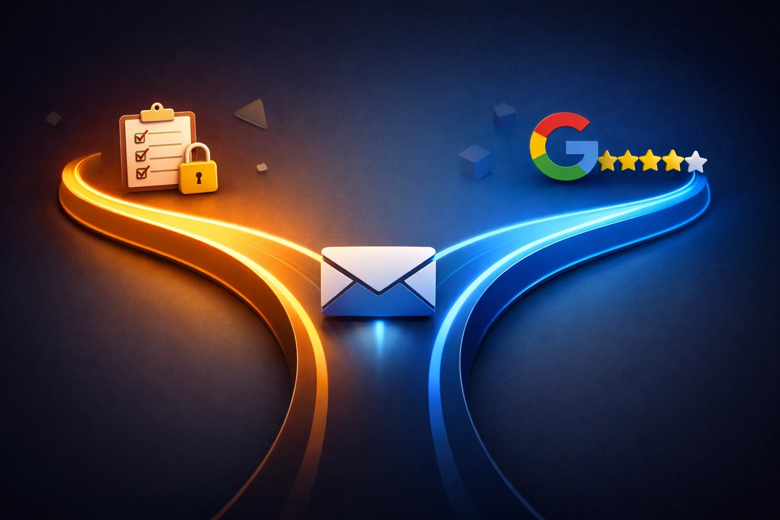 Automated email workflow routing client feedback to Google Reviews or private survey for accounting firms