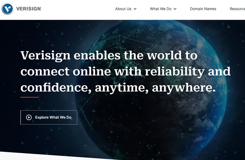 Verisign Corporate Site redesign project thumbnail with homepage mockup