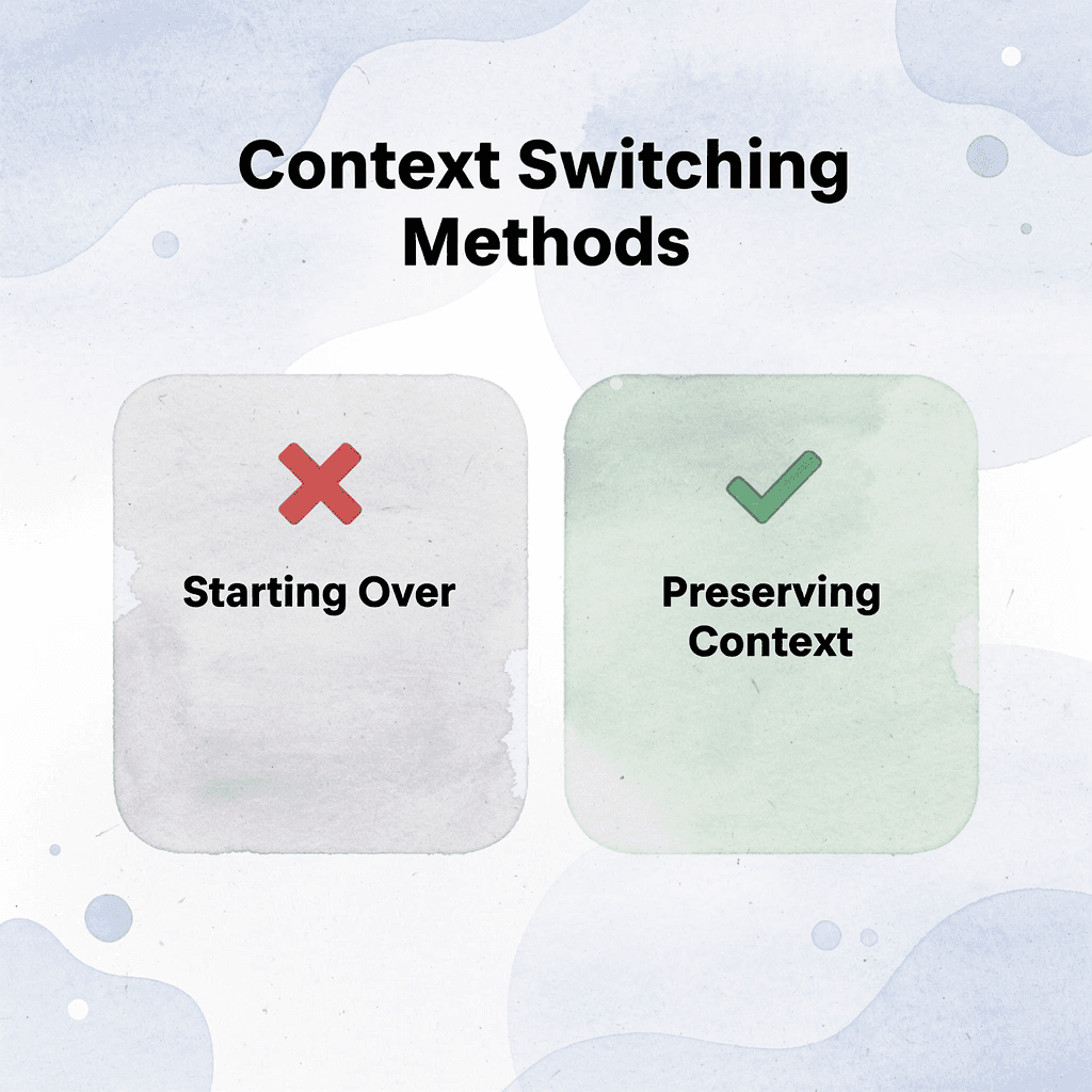 Comparison of starting over versus preserving context