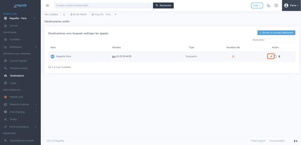 Modifier un destinataire