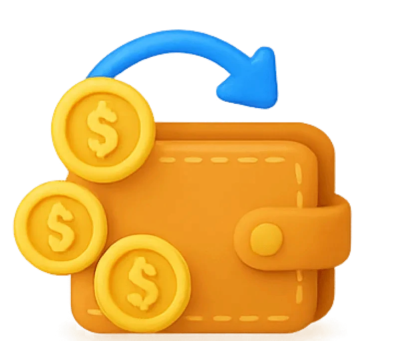 Money transfer or cashback illustration. Coins and wallet icon.