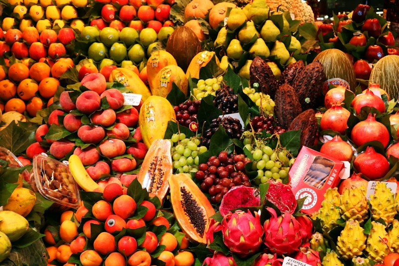 Large display of assorted fresh fruits