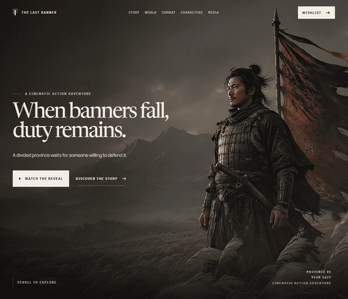 Tablet responsive presentation of The Last Banner hero