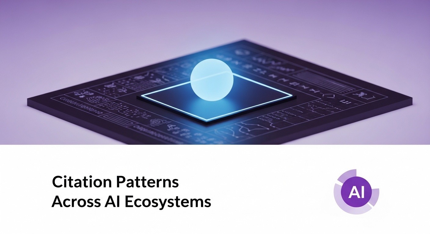 Glowing sphere above a futuristic circuit board, illustrating citation patterns across AI ecosystems, source selection, and knowledge flow in generative search