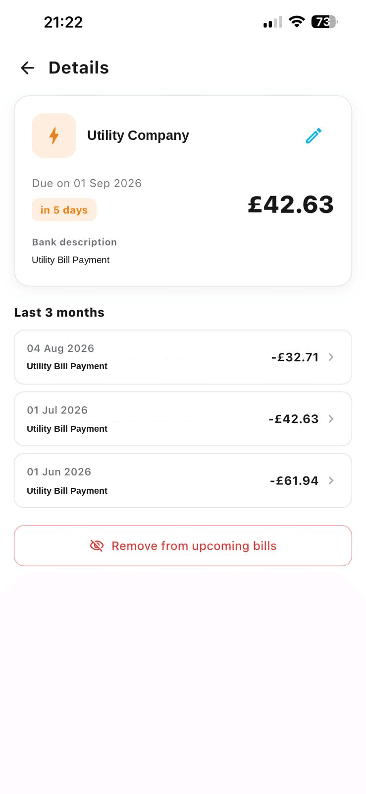 Dr. Frugal bill detail screen