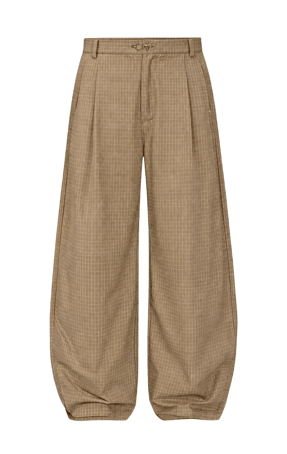 Beige checkered pants on a white background