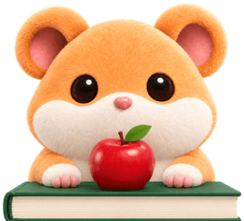 Ellie the hamster with a red apple on a book