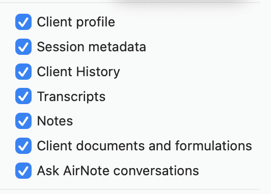 All seven Included Data options selected for the data pack.