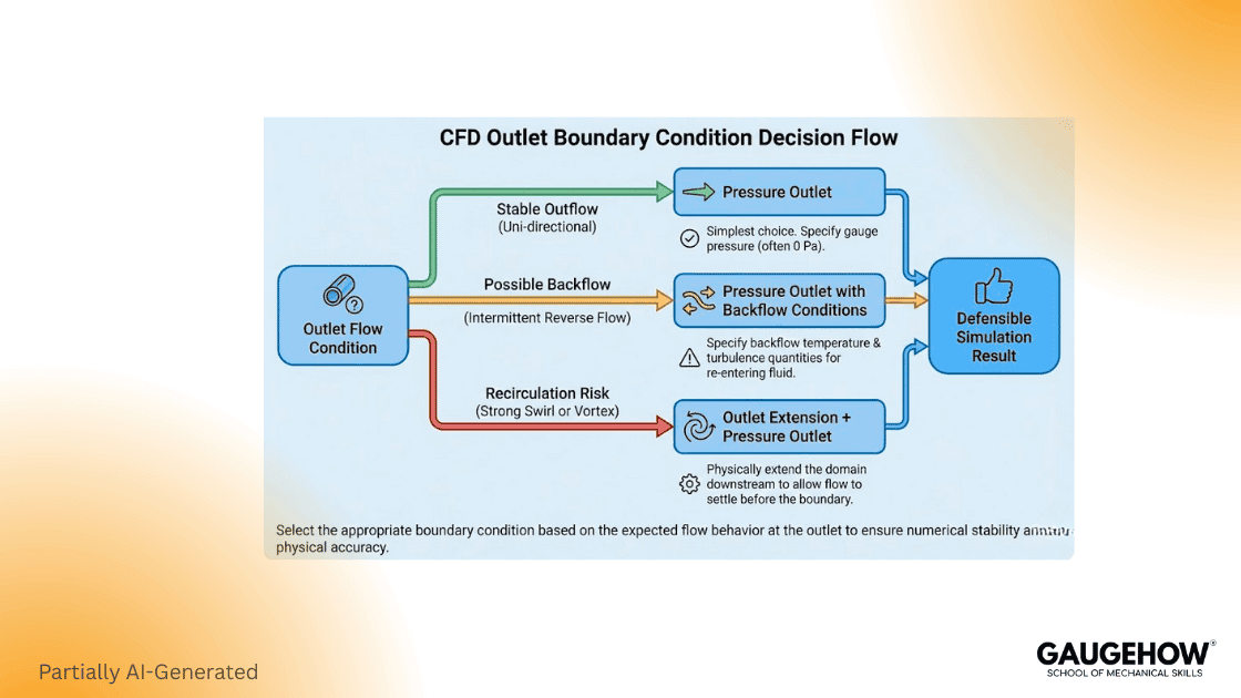 CFD outlet boundary condition decision flowchart