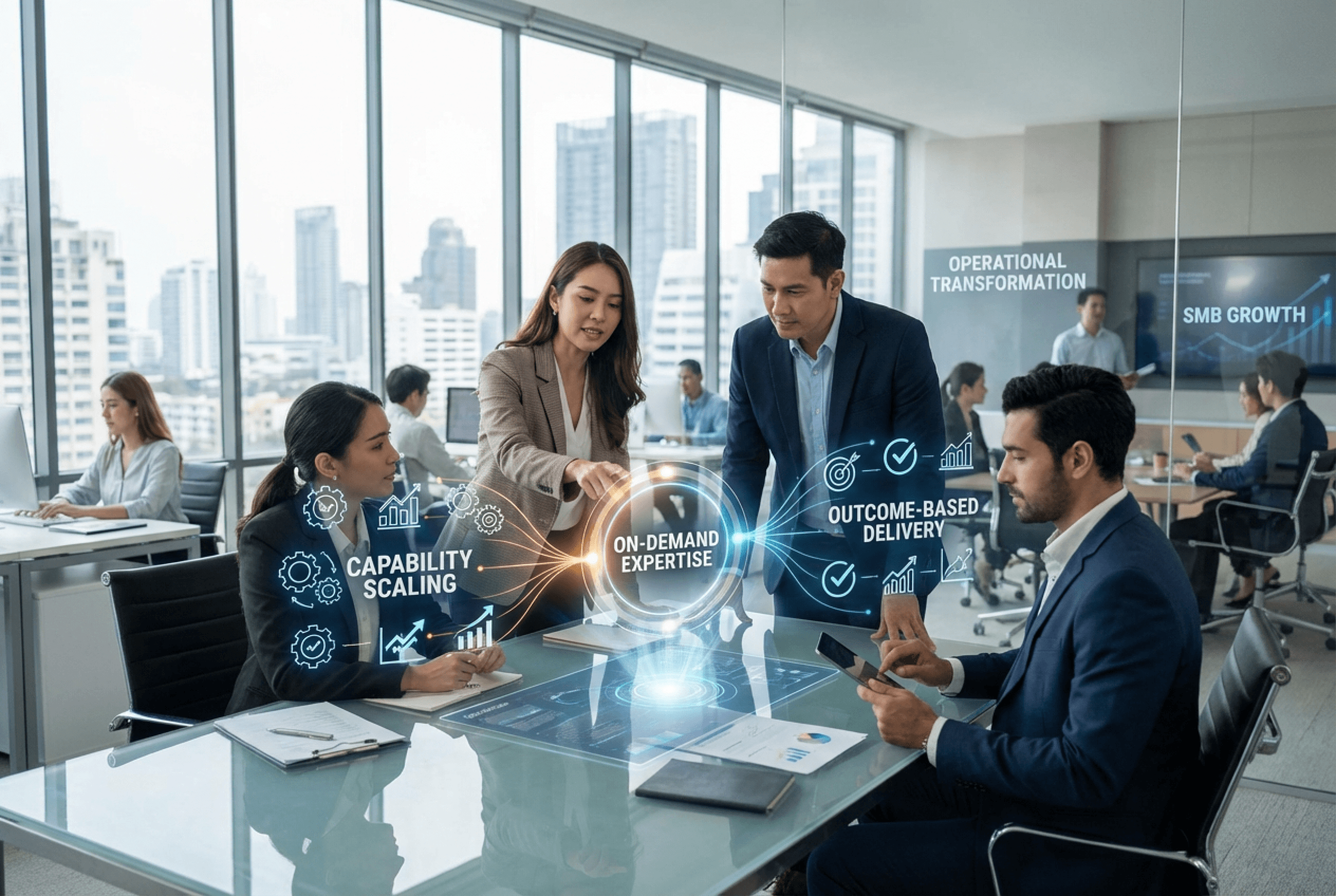 Fractional executives in modern office.