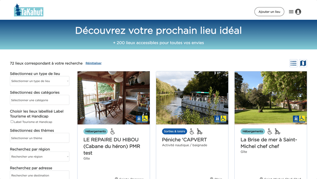 Takahut — marketplace de logements et activités adaptés pour personnes à mobilité réduite