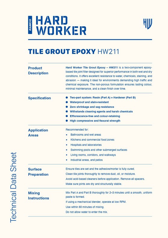 Hard Worker Tile Grout Epoxy Technical Data Sheet