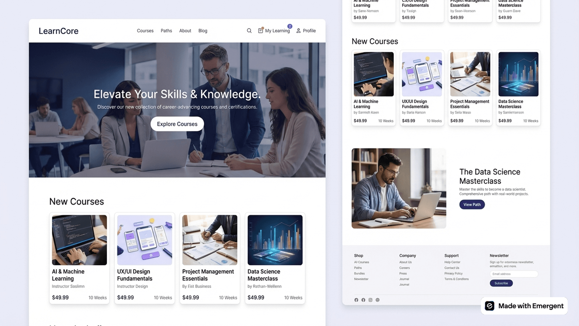 LMS website made with emergent