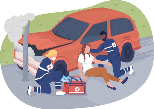 escena de dibujos animados de un accidente de un solo auto y paramédicos