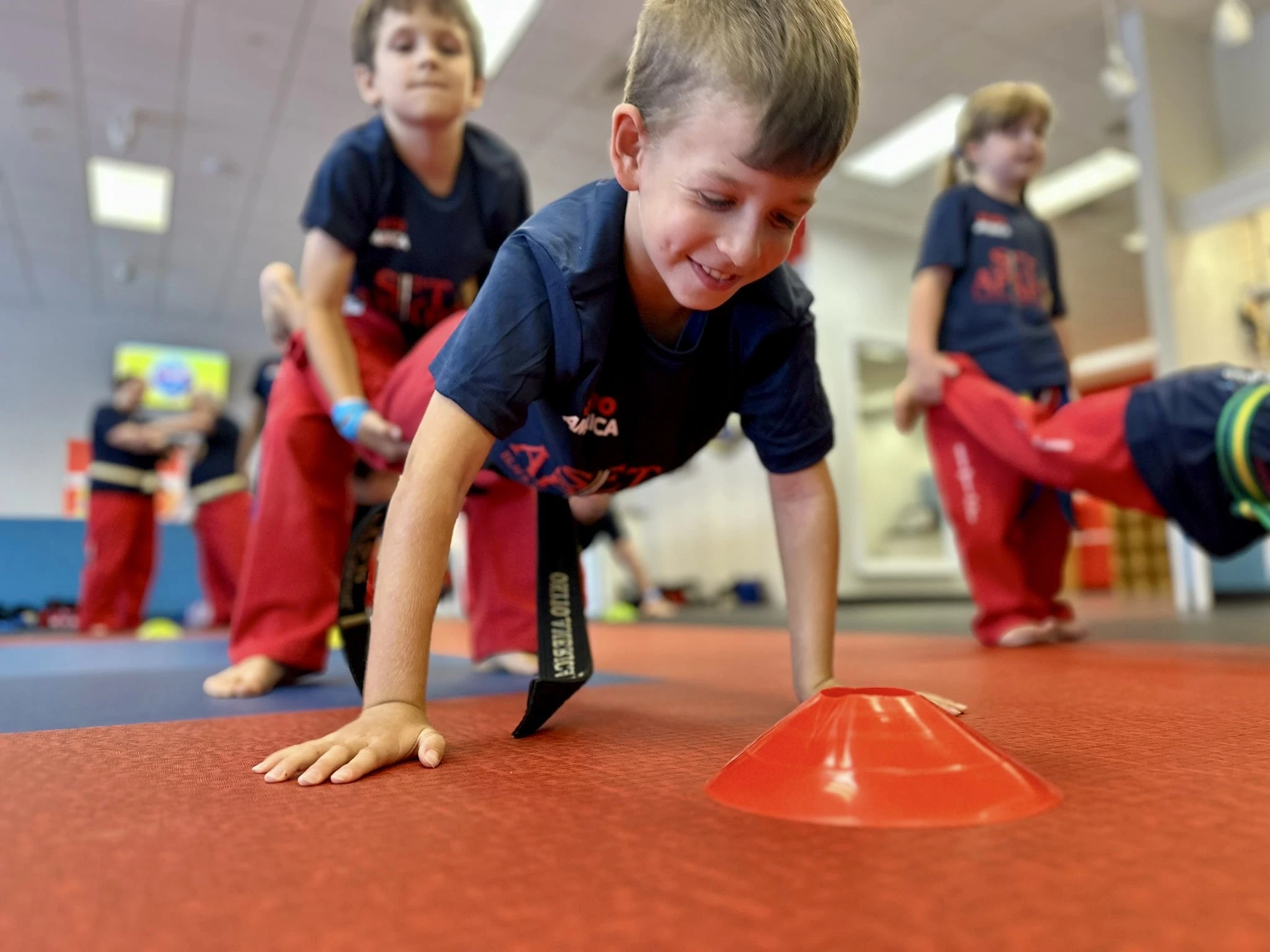 Two martial arts student performing an exercise together