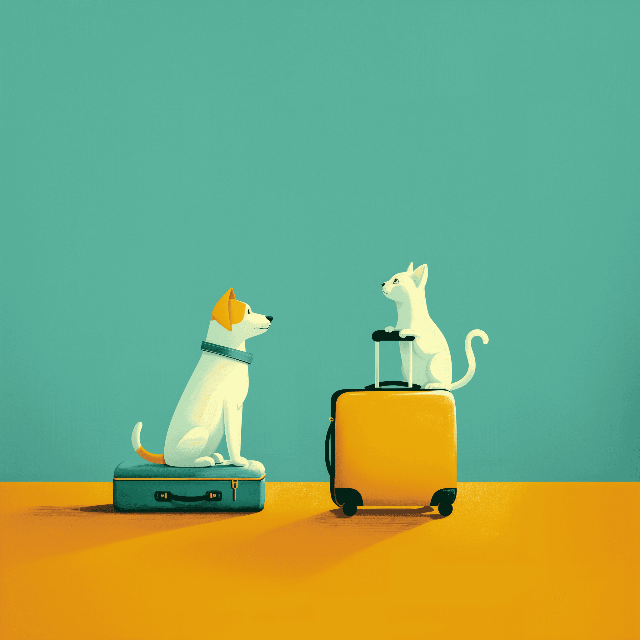 Cat and dog with lugagge