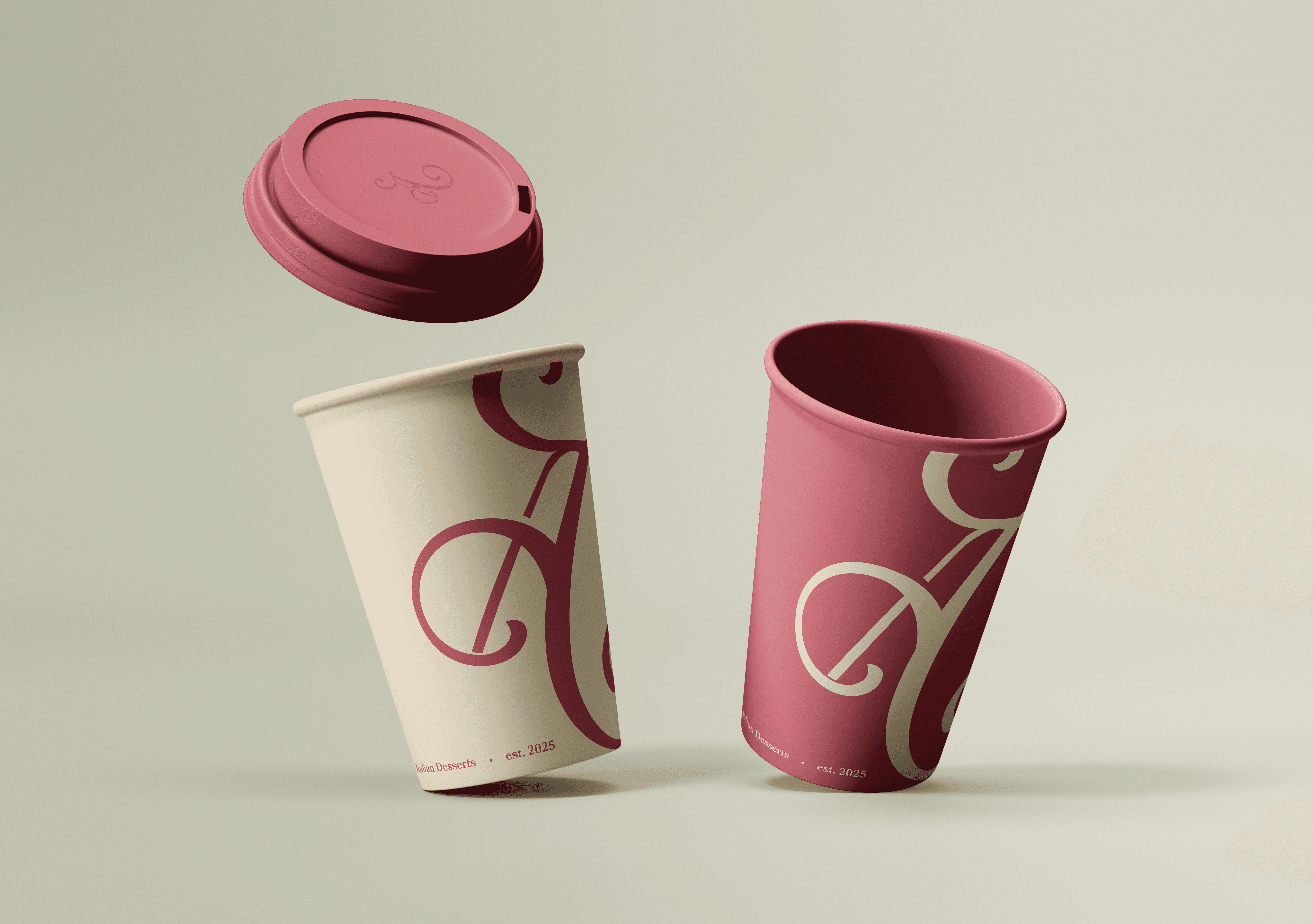 Two allettare cups; one red and the other yellow