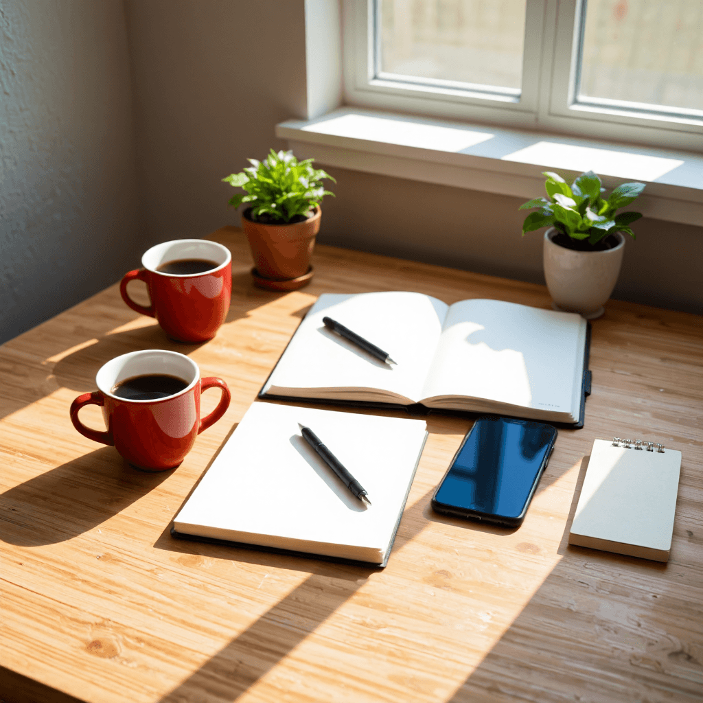 product photography of home office workspace