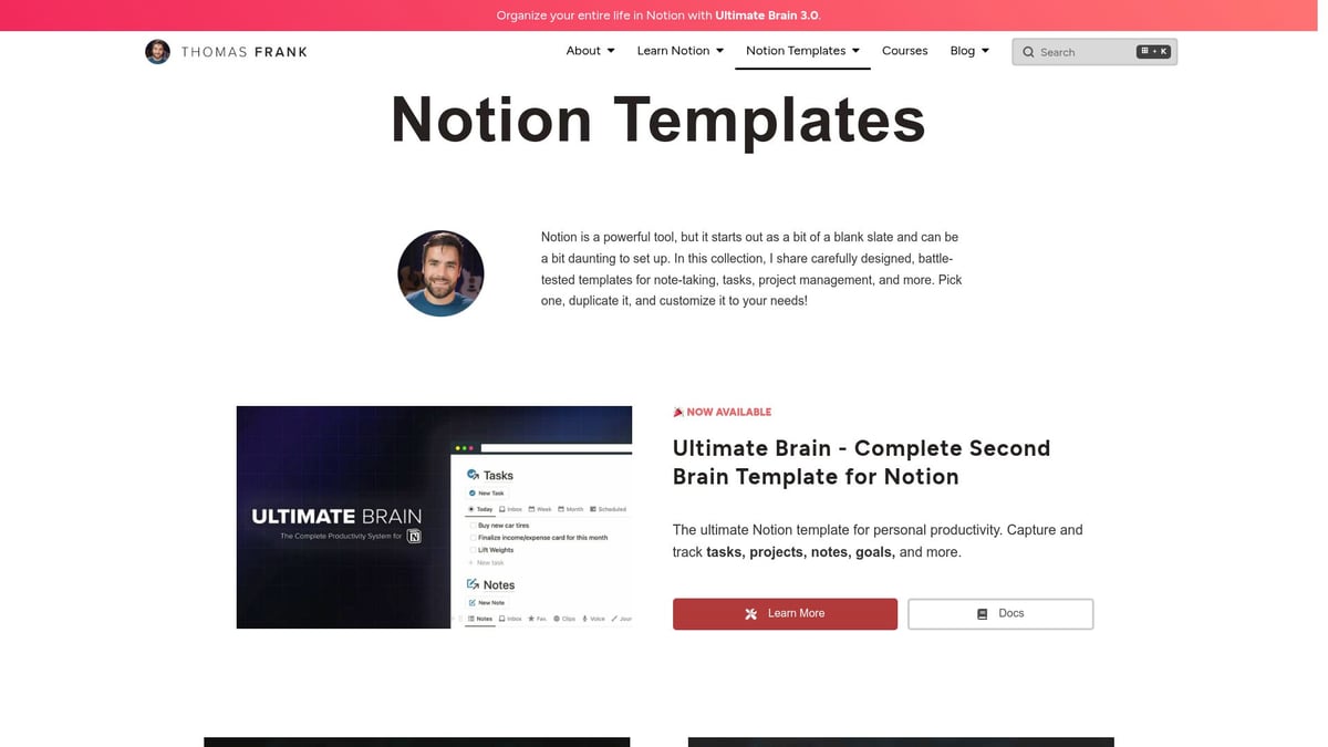 7 Essential Notion Dashboard Templates to Boost Productivity 2026 - Ultimate Tasks Dashboard by Thomas Frank
