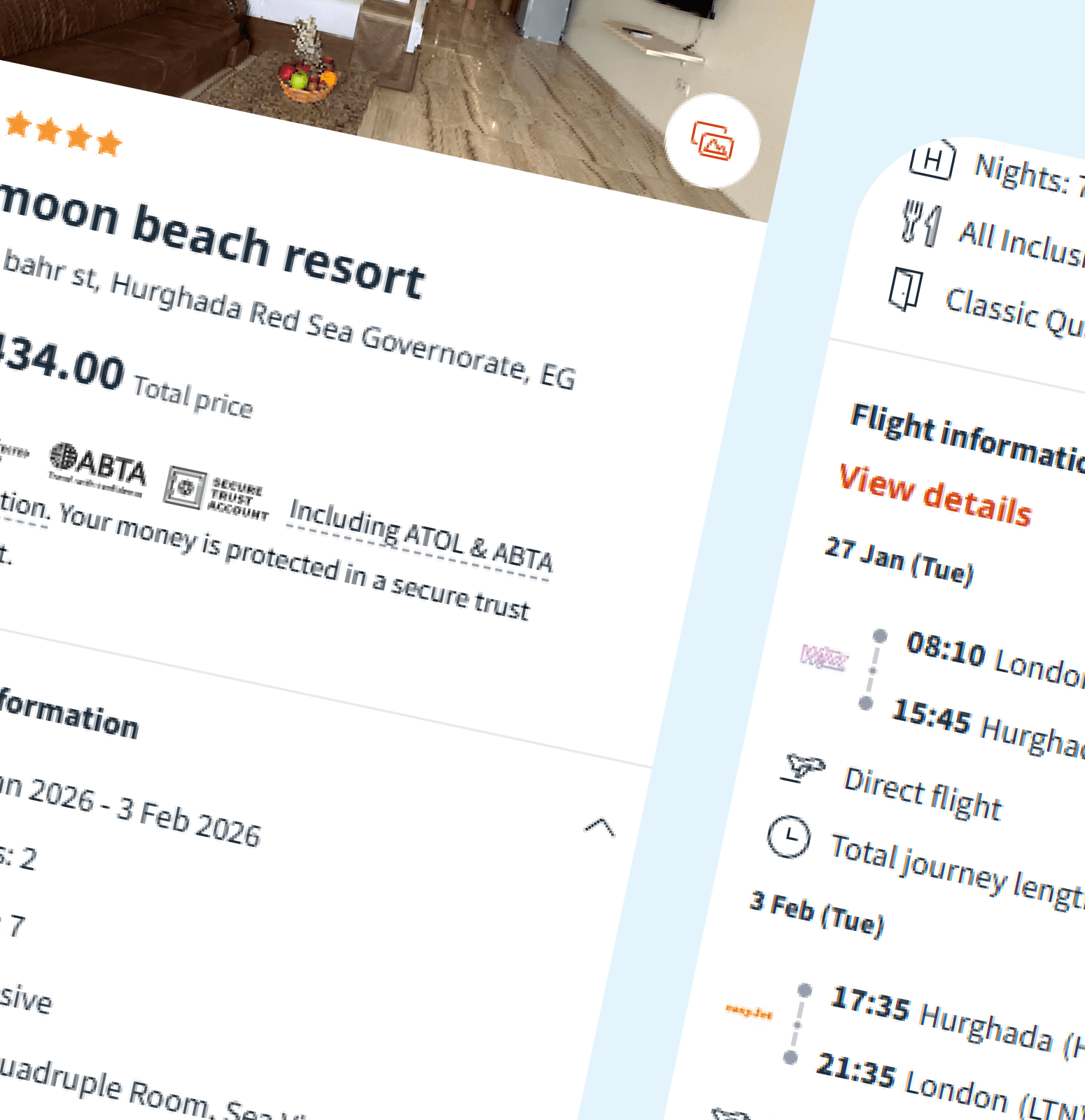 Example of a holiday summary on a competitors website.
