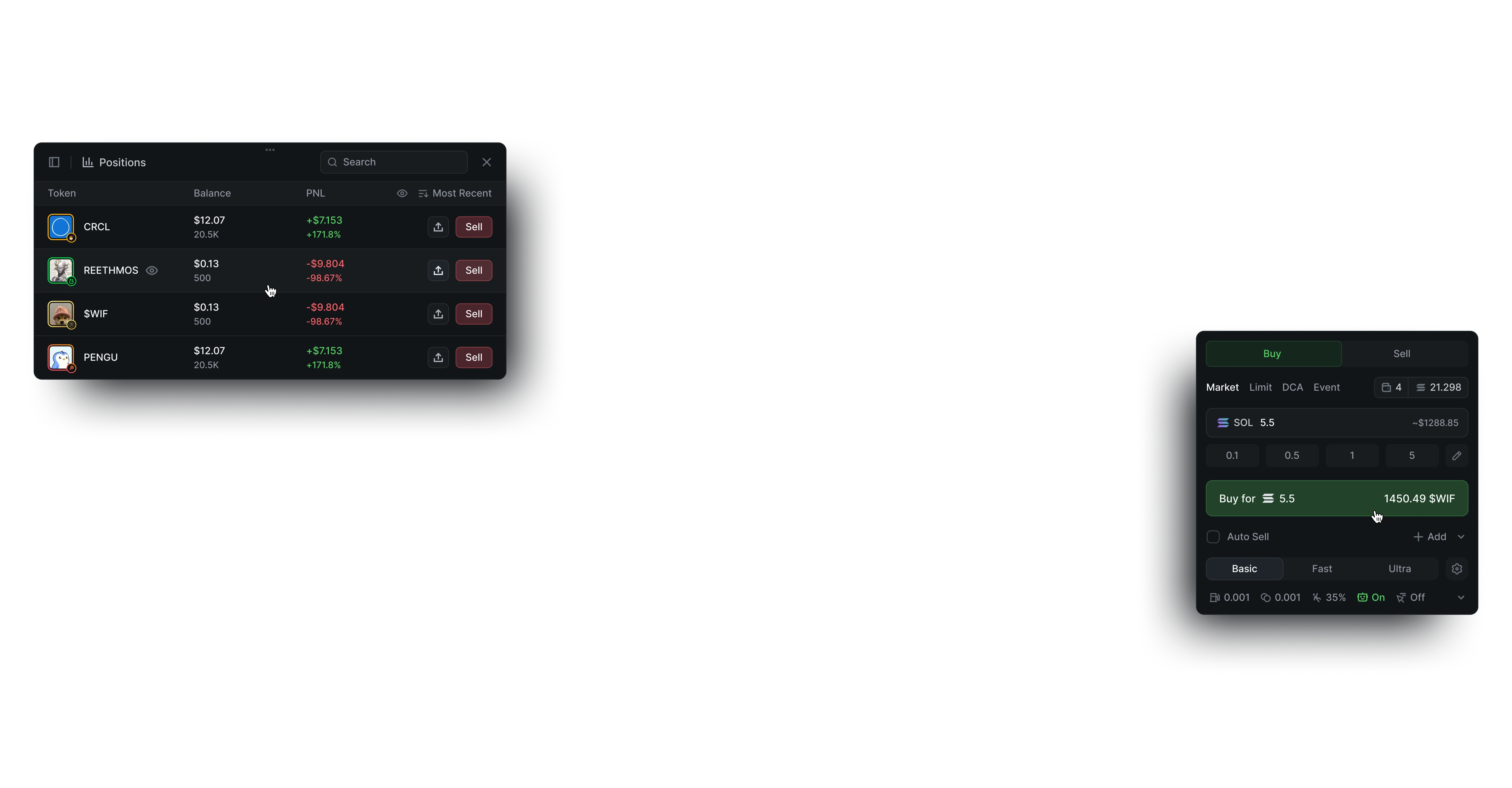 Trojan Terminal OEX Trade Page Charting Tab Floating Elements