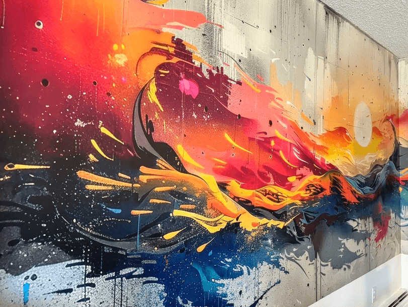 Custom printed wall mural and graphics installed in a commercial space by DisplayWorks Signs & Graphics.