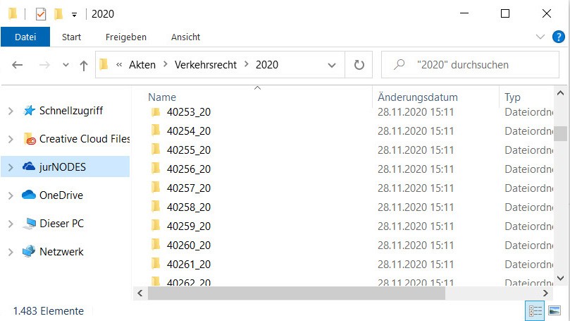 Screenshot von Akten die als Ordner in den dateien angelegt worden