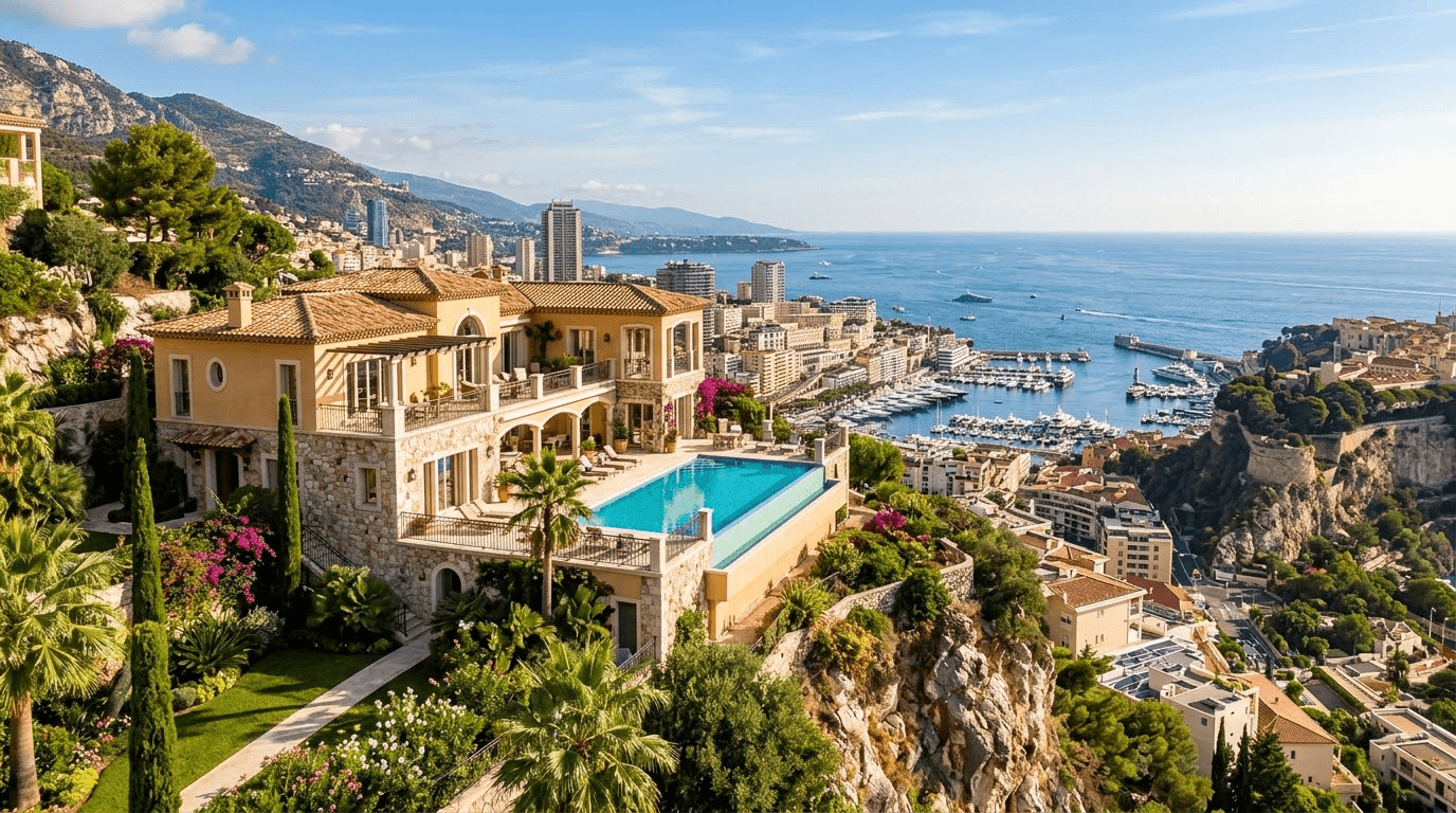 Villa d'exception avec piscine à débordement et héliport privé surplombant la baie de Monaco