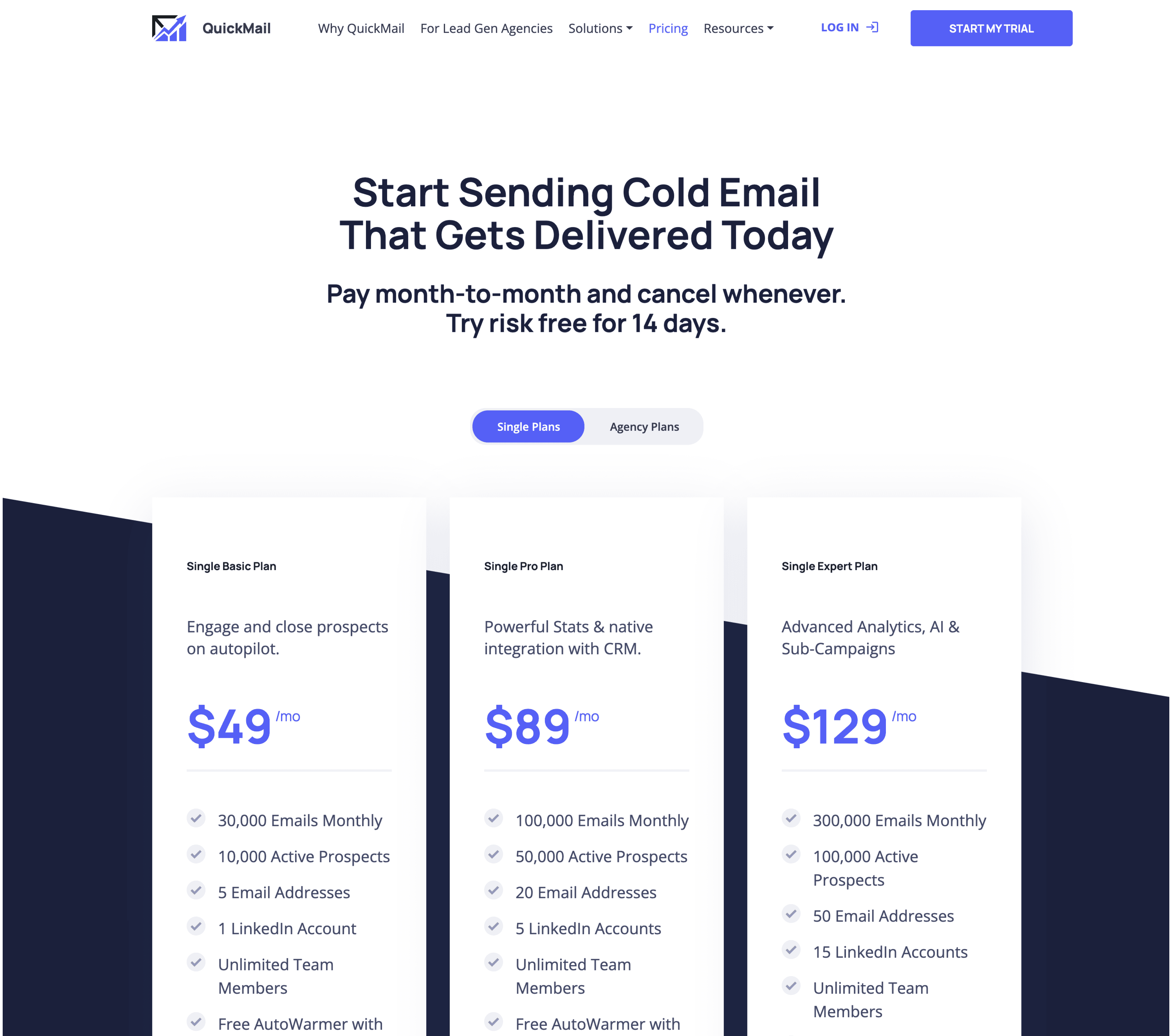 QuickMail's pricing page