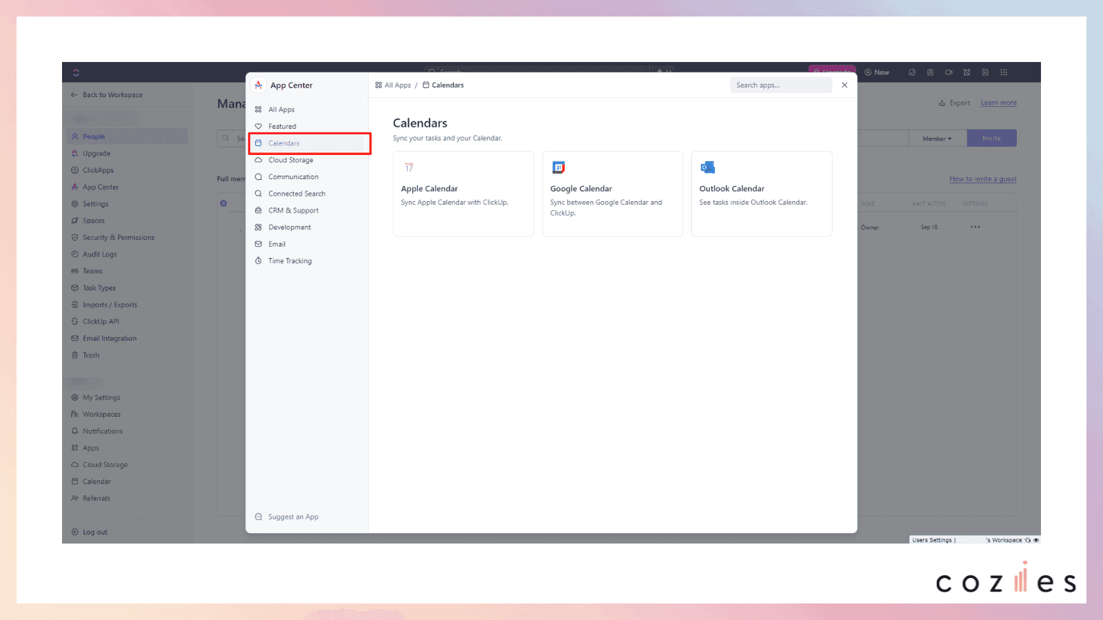 「Calendars」を選択