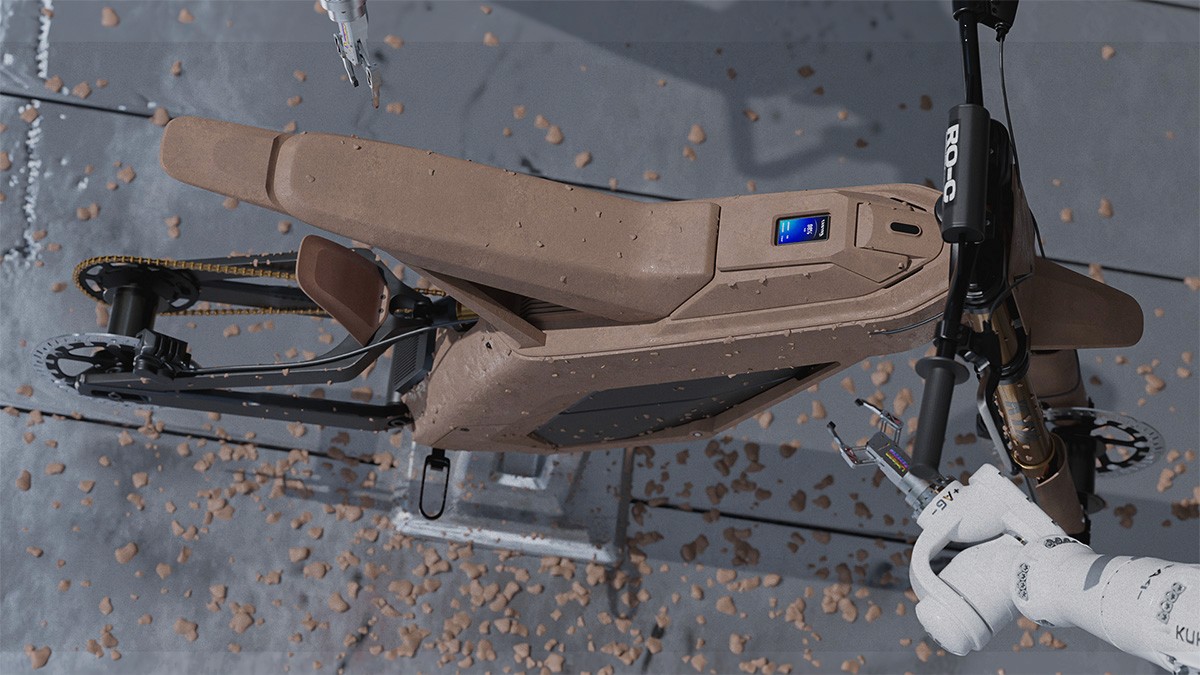 Presentation canyon motorbike concept electric motorcycle off road rouv clay rendering surface modeling