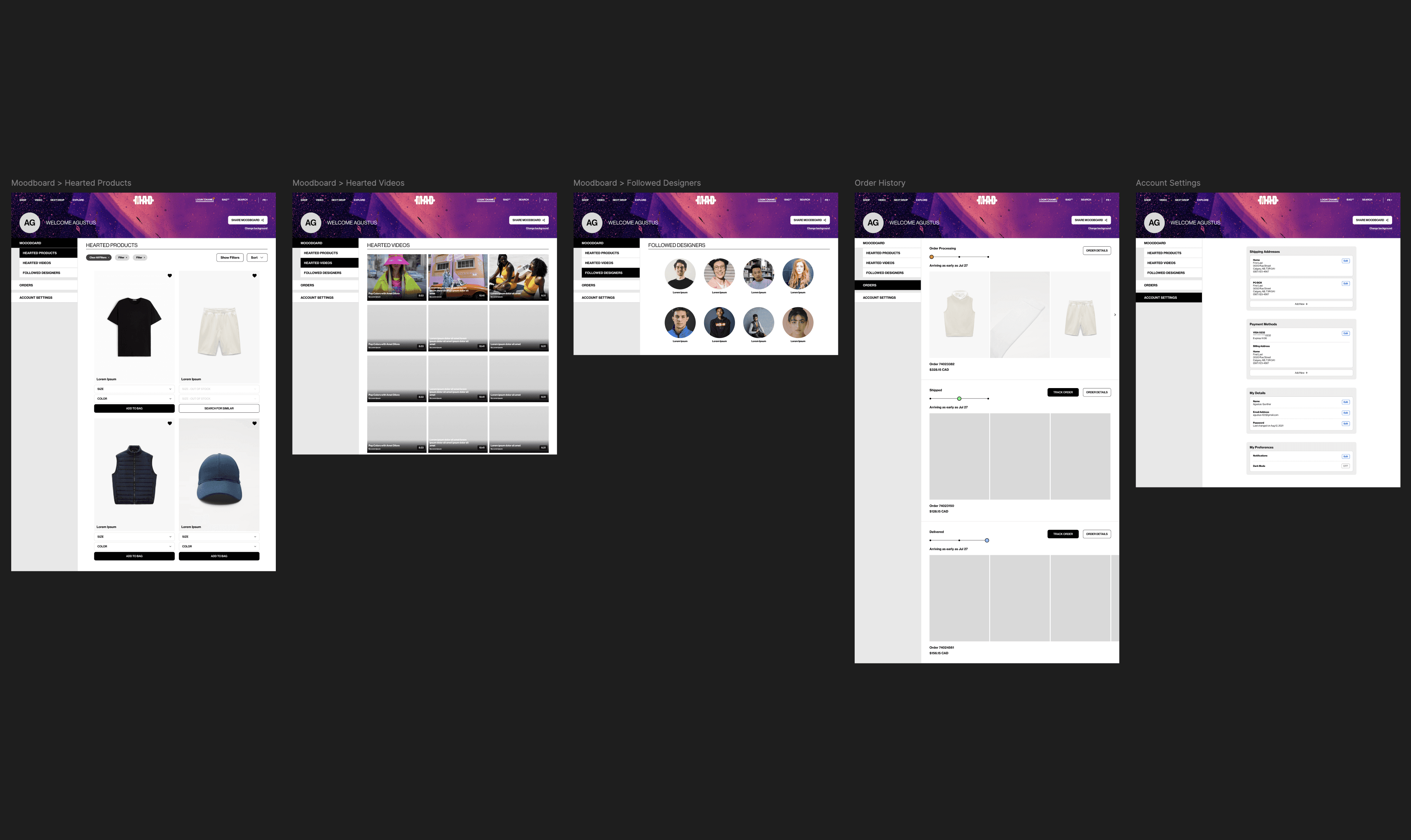 Profile Page Wireframes