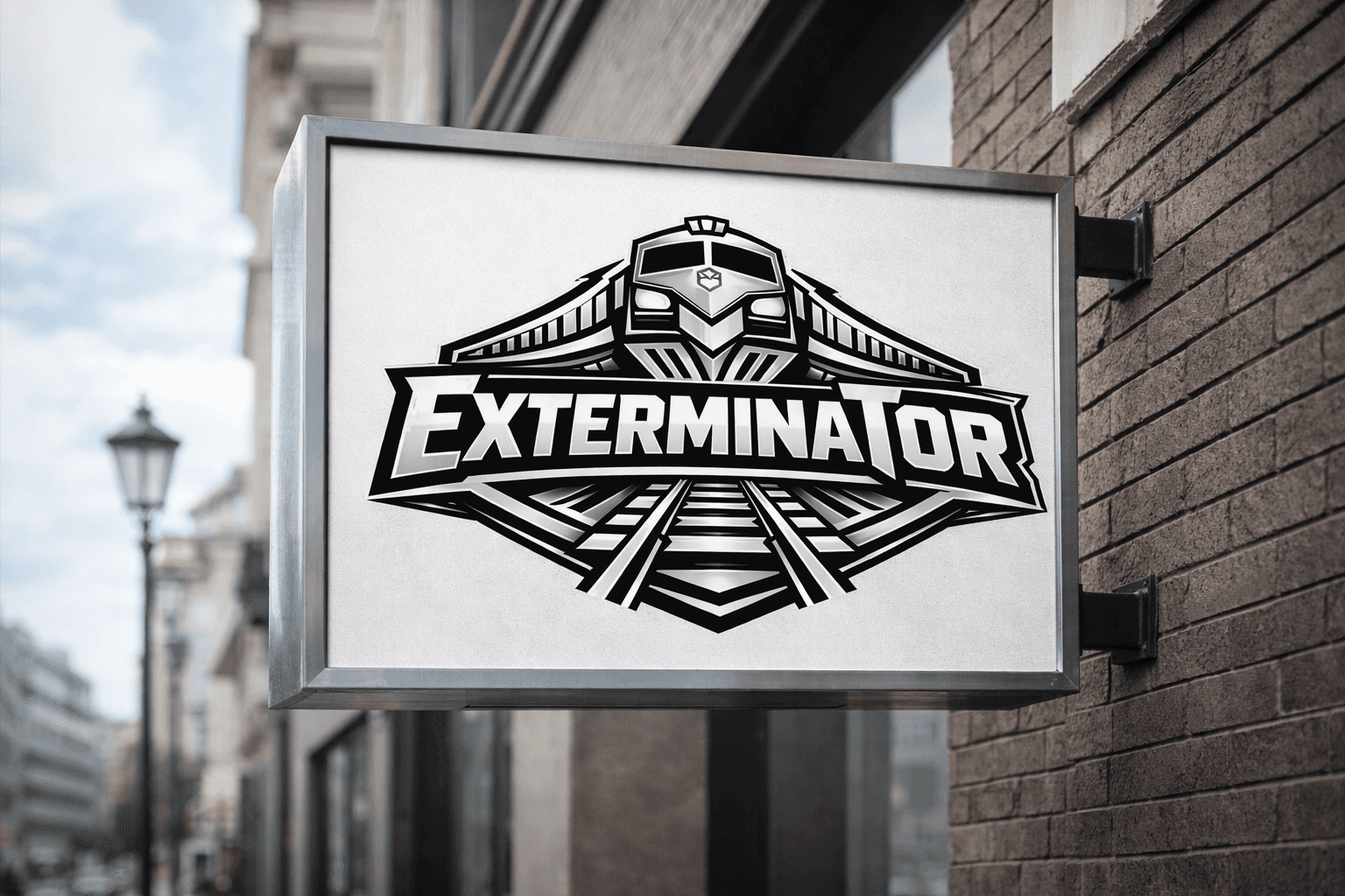 Szyld z logo ExterminaTOR – branding fizyczny