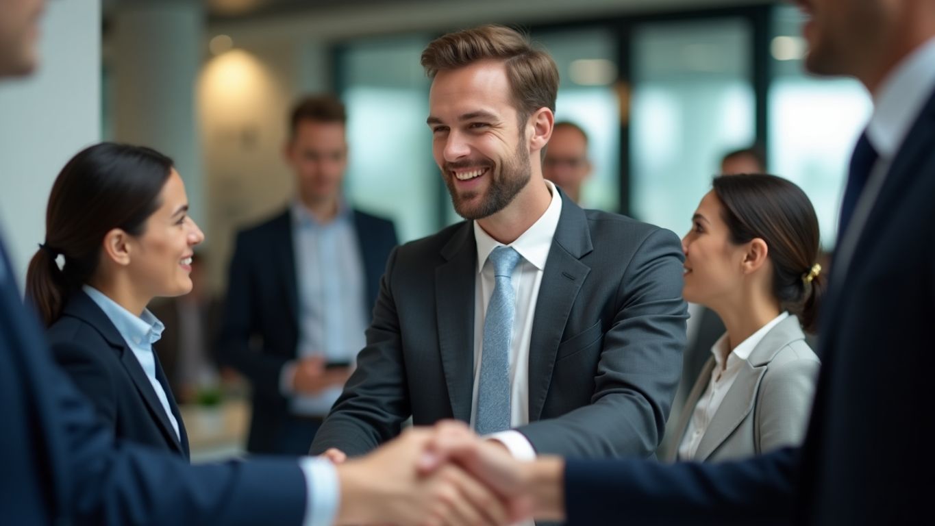 Professionele samenwerking tussen ondernemers in een kantooromgeving.